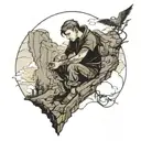 melancholic boy sitting on a cliff tattoo design idea