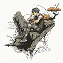 melancholic boy sitting on a cliff tattoo design idea