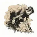 melancholic boy sitting on a cliff tattoo design idea