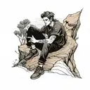 melancholic boy sitting on a cliff tattoo design idea