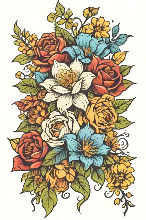bouquet of September, flower May, flower September, flower January, flower. November, flower January, flower  tattoo design idea