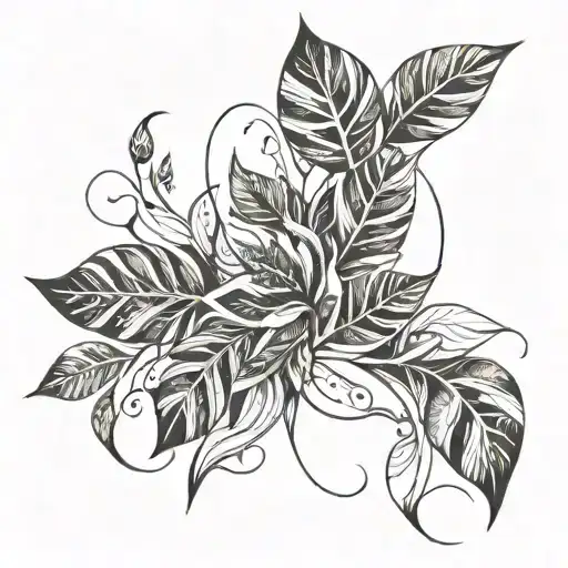 quickly sketched draft of unfurling leaves growing tattoo design idea