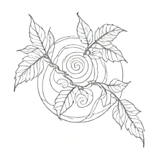 fibonacci spiral branch with leaves tattoo design idea