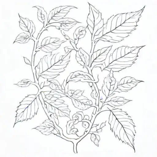 quickly sketched draft of unfurling leaves growing tattoo design idea