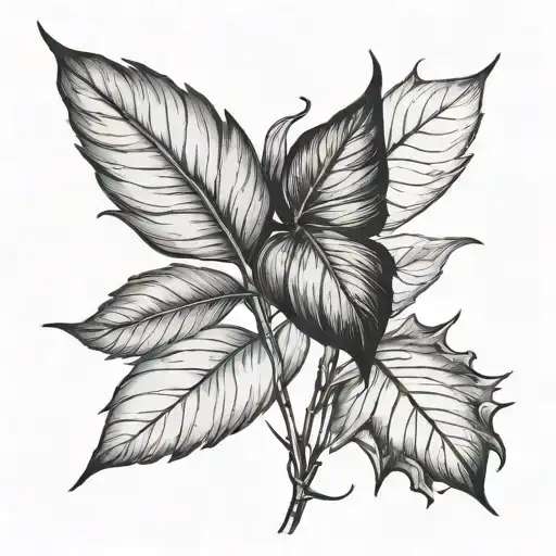 quickly sketched draft of 3 minimalist unfurling leaves tattoo design idea
