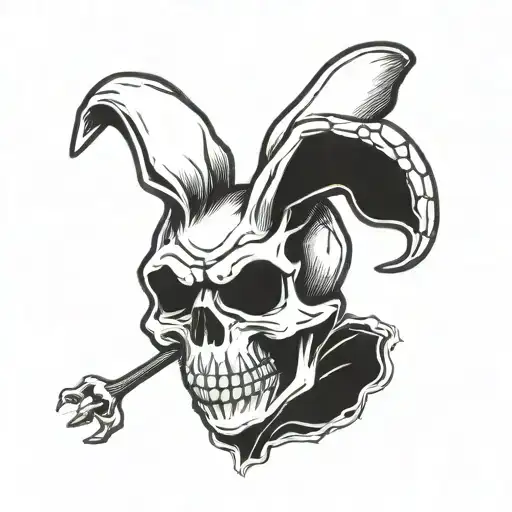  logo of psycho bunny but replace the bones under the skull with burning matches in the form of black and white traditio tattoo design idea