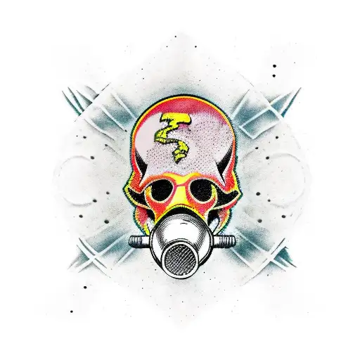 shattered Flaming gas mask with a skull inside  tattoo design idea