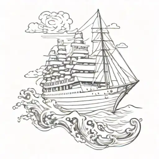 Cruise ship sailing away tattoo design idea