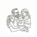 dad with 2 little girls in arms, cartoon style tattoo design idea