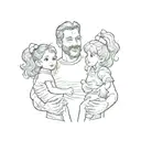 dad with 2 little girls in arms, cartoon style tattoo design idea