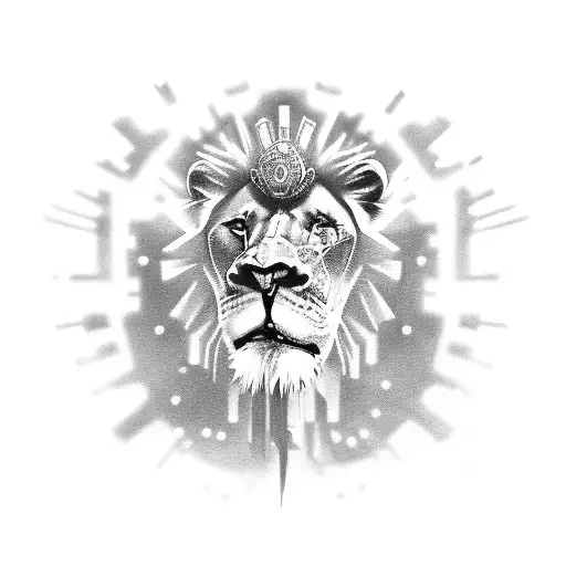 Lion, monkey , armor, spheres,  music notes  tattoo design idea
