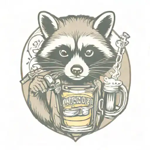 mechanic racoon beer tattoo design idea
