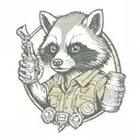 mechanic racoon beer tattoo design idea