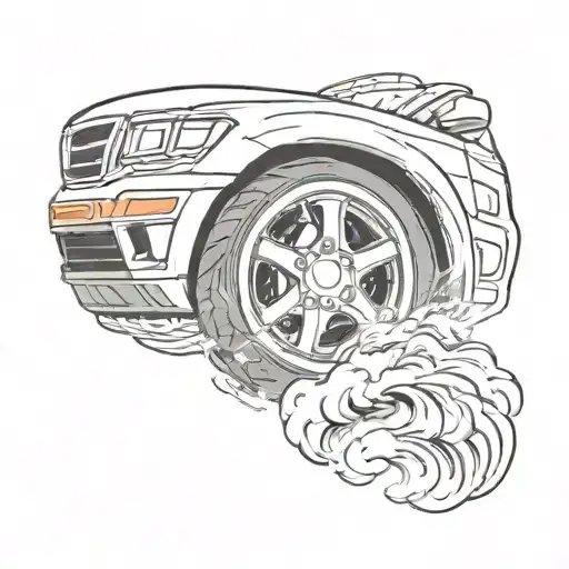 car tire with smoke swirling tattoo design idea