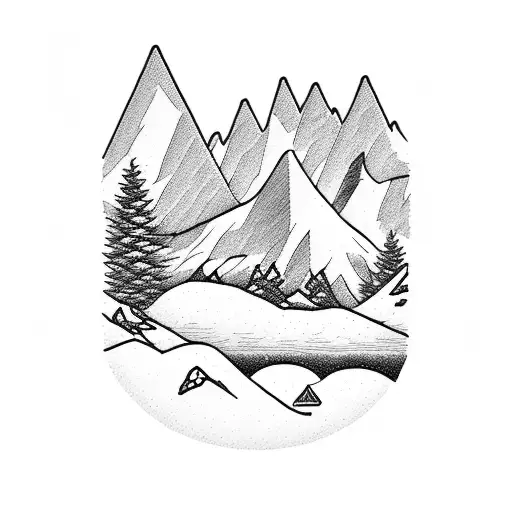 MOUNTAINS WITH SNOW BEACH tattoo design idea