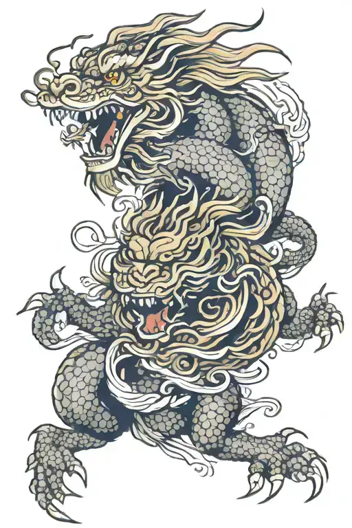 dragon and lion head tattoo design idea