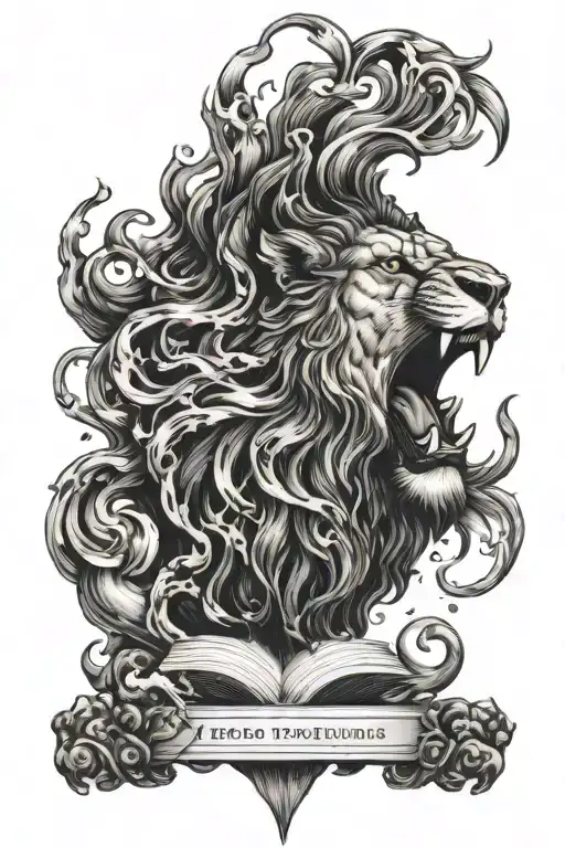 Lion roaring with smoke and bible verse tattoo design idea