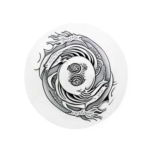 Dragon avec une queue en forme de yin yang le point est un ballon de basket tattoo design idea