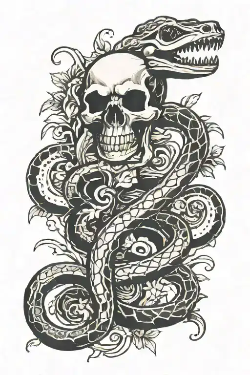 skeleton snake wrapped loosely tattoo design idea