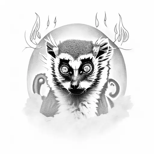 A captivating photograph of a lemur surrounded by flickering candle flames tattoo design idea