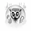 A captivating photograph of a lemur surrounded by flickering candle flames tattoo design idea