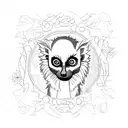 A captivating photograph of a lemur surrounded by flickering candle flames tattoo design idea