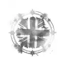 big ben union jack flag draping tattoo design idea