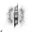 big ben + union jack flag draping tattoo design idea