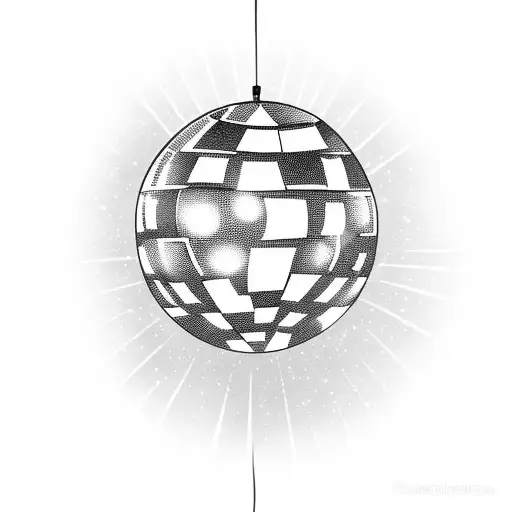 disco ball with satellite going around it tattoo design idea