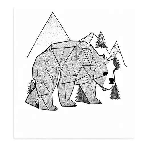 bear in forest with mountains tattoo design idea