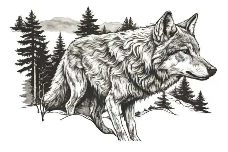 Forest And A Small holwing wolf tattoo design idea