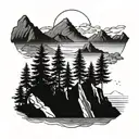 mountains trees ocean tattoo design idea
