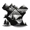 mountains trees ocean tattoo design idea