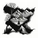 mountains trees ocean tattoo design idea