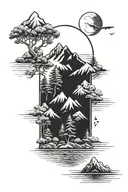 mountains trees ocean tattoo design idea