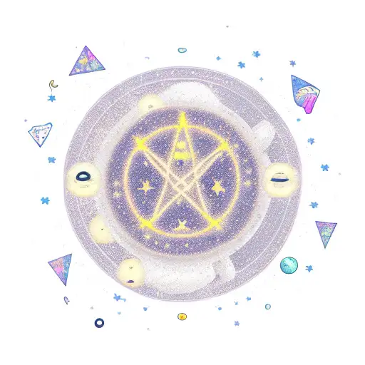 A coffee cup filled with celestial bodies and angel numbers floating in the steam tattoo design idea