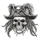 pirate skull with dreads tattoo design idea
