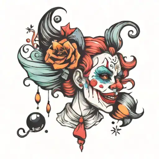 girly clown  tattoo design idea