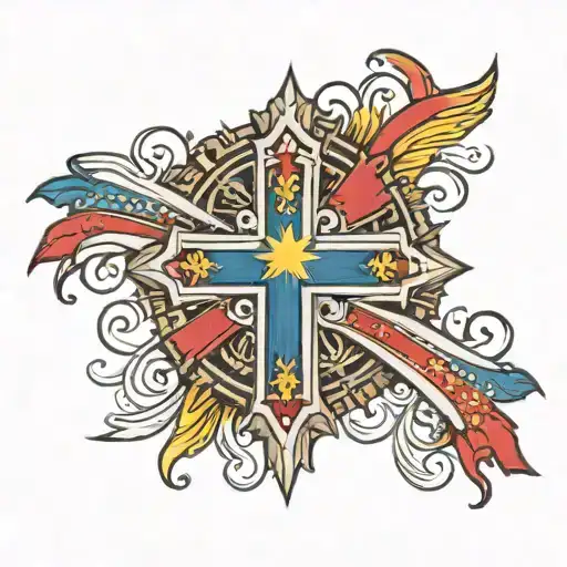 a cross with a Filipino flag in middle tattoo design idea