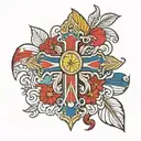a cross with a Filipino flag in middle tattoo design idea