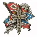 a cross with a Filipino flag in middle and a banner saying Privitera tattoo design idea