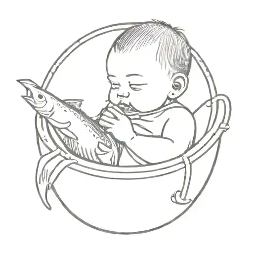 baby girl sitting in a can tuna fish tattoo design idea