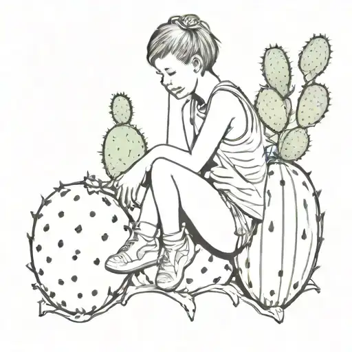 baby girl sitting on top of a prickly pear can tattoo design idea