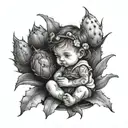 baby girl sitting in a prickly pear can tattoo design idea