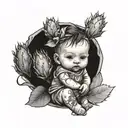 baby girl sitting in a prickly pear can tattoo design idea