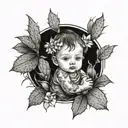 baby girl sitting in a prickly pear can tattoo design idea