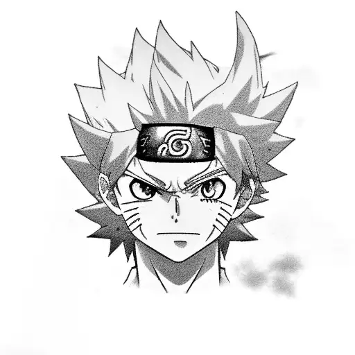 Merge the characters of Black Clover and Naruto in a black-grey scene tattoo design idea
