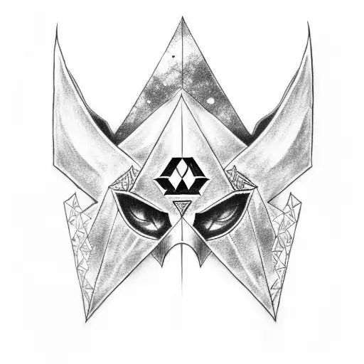 Midna's mask from the game of Zelda Twilight Princess along with a Triforce logo pierced by the master sword tattoo design idea