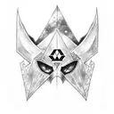 Midna's mask from the game of Zelda Twilight Princess along with a Triforce logo pierced by the master sword tattoo design idea