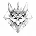 Midna's mask from the game of Zelda Twilight Princess along with a Triforce logo pierced by the master sword tattoo design idea